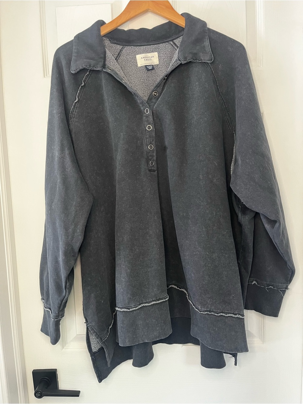 American Eagle Charcoal Gray Distressed Pullover